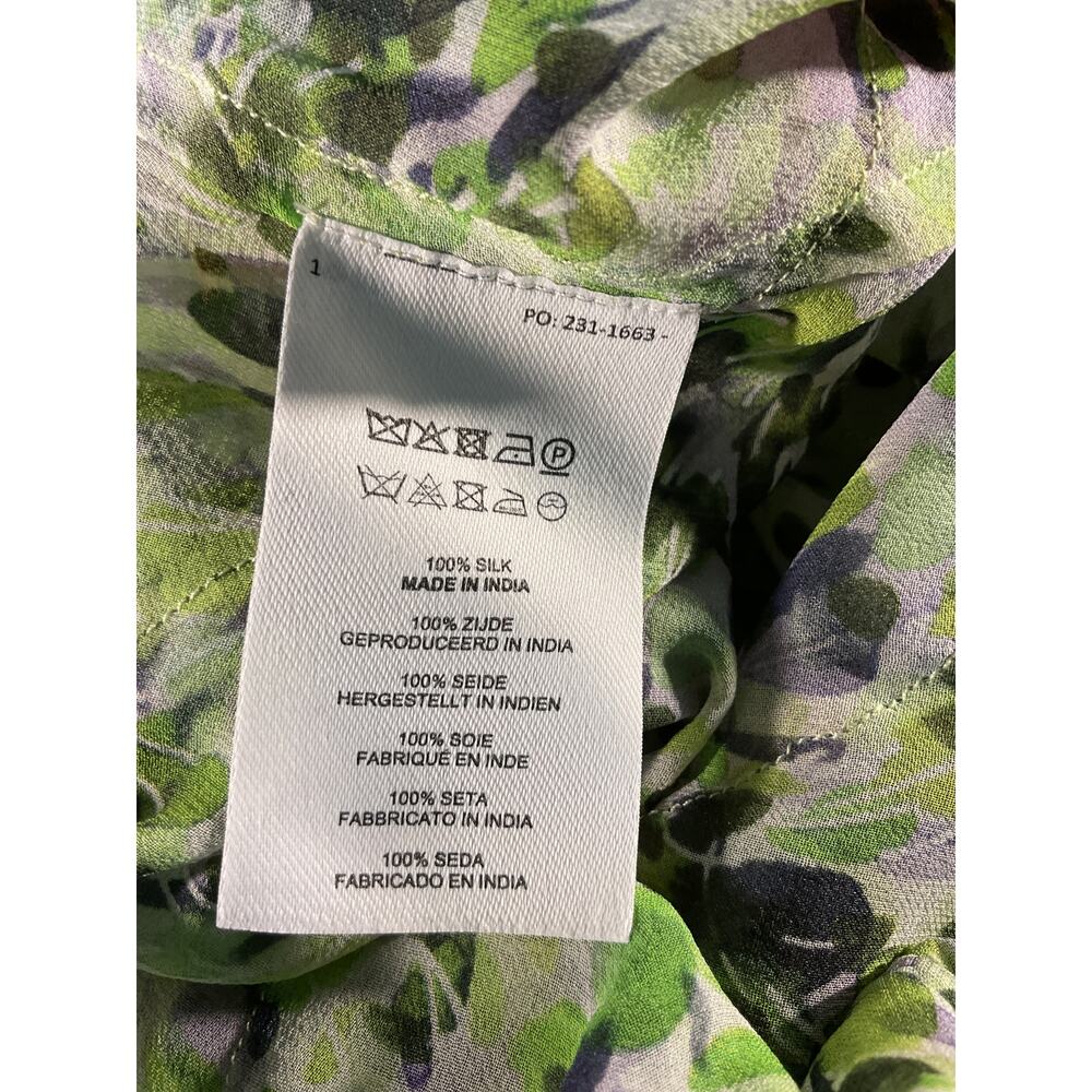 Dries Van Noten Asymmetric Ruffled Green Floral Silk Crepon Top Size FR 34 / US - Picture 6 of 6